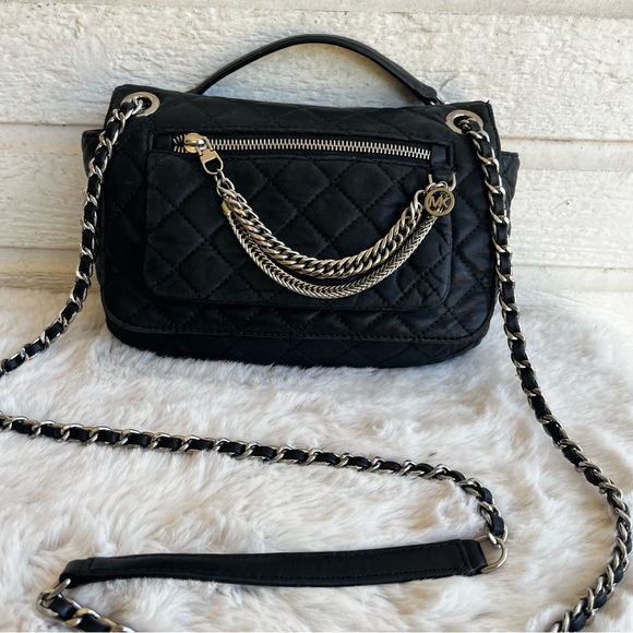 MICHAEL KORS Black Flap Cheyenne Crossbody Quilted Chain Shoulder Bag Mercer - Picture 1 of 13